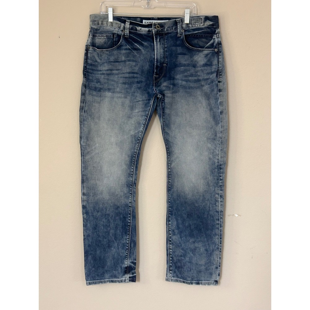 Express Rocco Slim Fit Skinny Leg Jeans Mens 36x30 Blue Faded Wash Denim